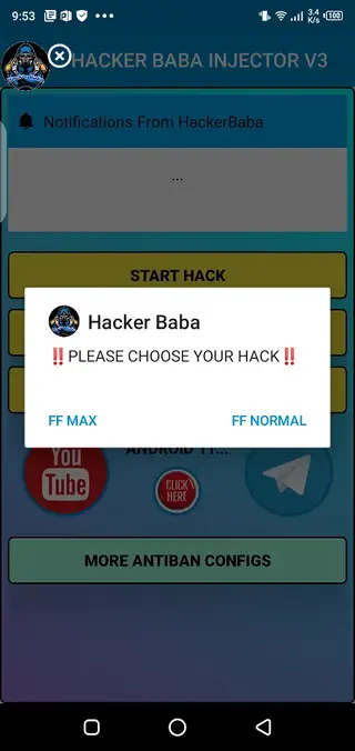 Screenshot of Hacker Baba Injector Free Fire