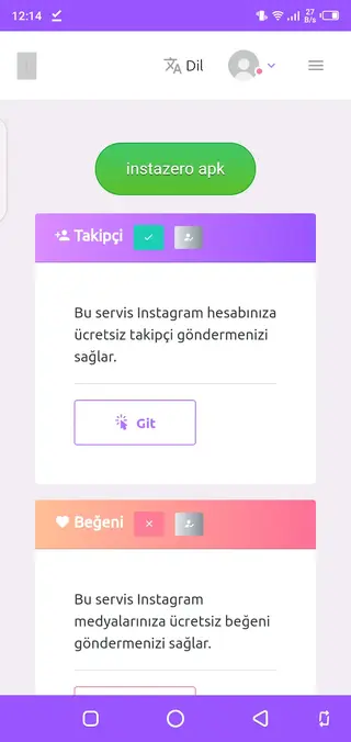 Screenshot of Instazero