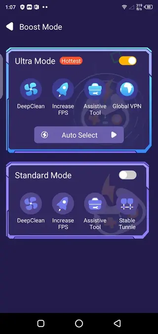 Screenshot of Jack Game Booster App