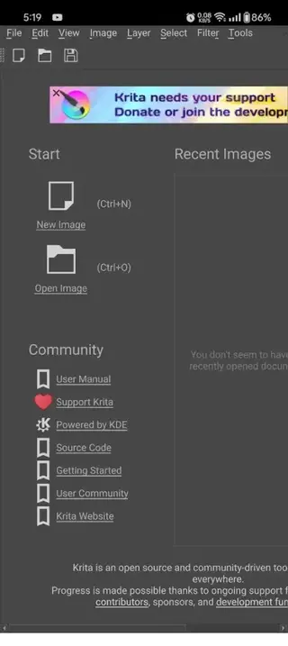 Screenshot of Krita TV App