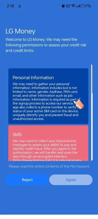 Screenshot of LG Money Android