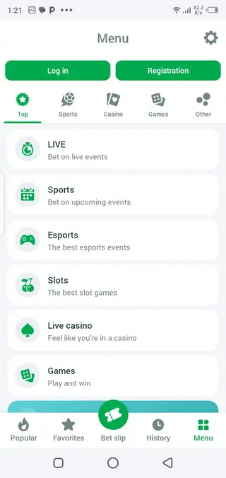 Screenshot of Linebet Android