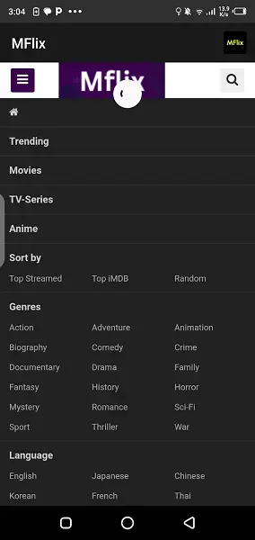Screenshot of Mflix App