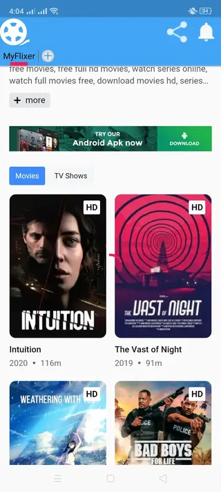 Screenshot of MyFlixer App