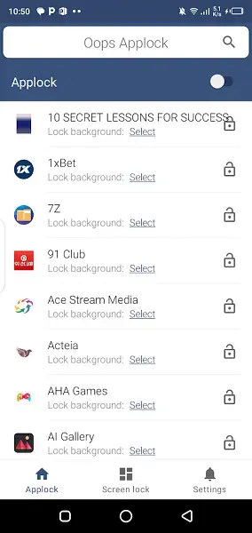 Screenshot of Oops Applock App