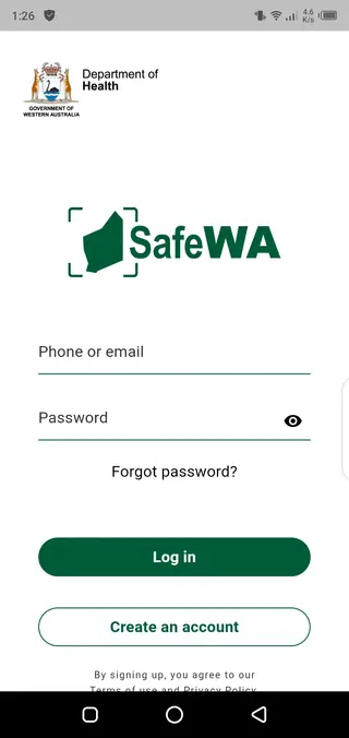 Screenshot of Safe WA App