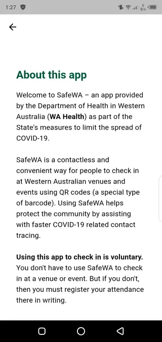 Screenshot of SafeWA App