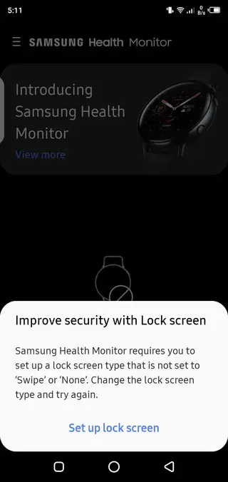Screenshot of Samsung Health Monitor App