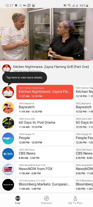 Screenshot of Samsung TV Plus App