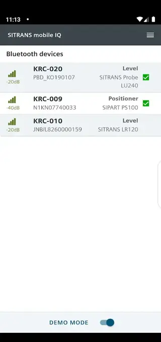 Screenshot of Sitrans App