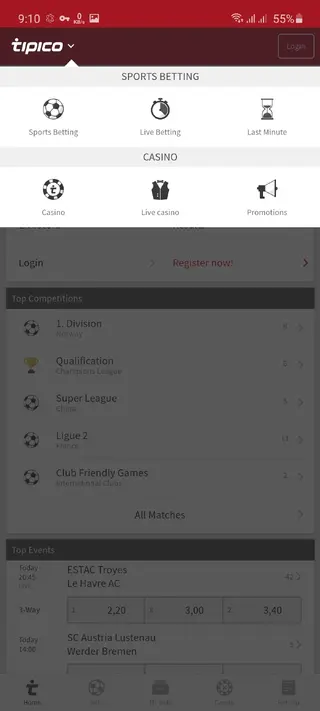 Screenshot of Tipico App