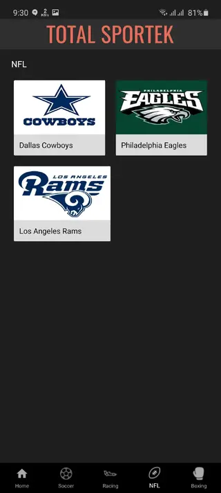 Screenshot of Totalsportek App