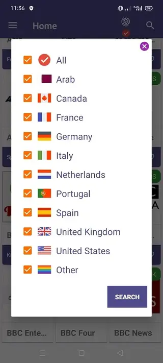 Screenshot of TVMob App