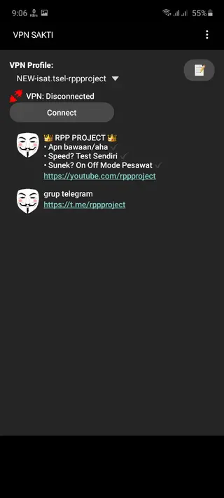 Screenshot of VPN SAKTI App