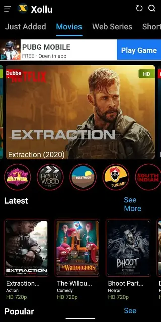 Xollu Apk Screenshot of Movies panel