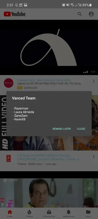 Screenshot of YouTube Blue Android