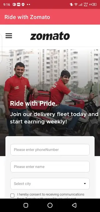 Screenshot of Zomato Delivery Partner