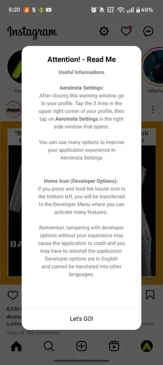 Screenshot of Insta Aero App