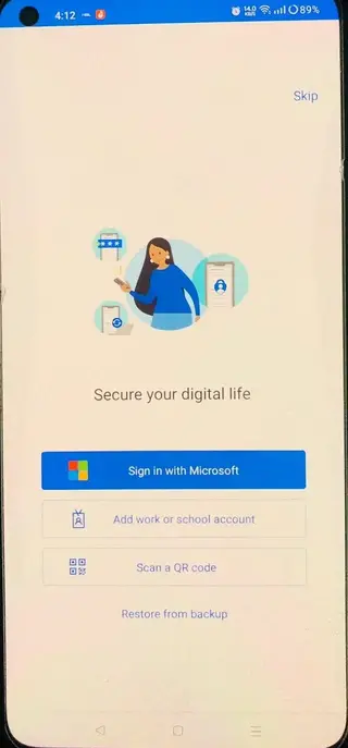 Screenshot of Microsoft Authenticator