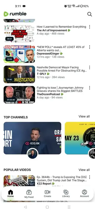 Screenshot of Rumble App