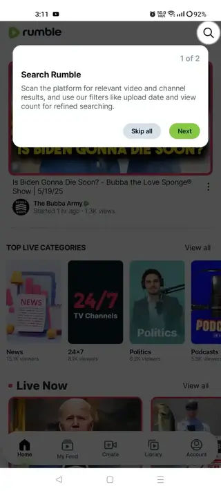 Screenshot of Rumble Android