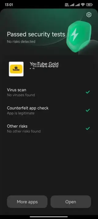 Screenshot of YouTube Gold
