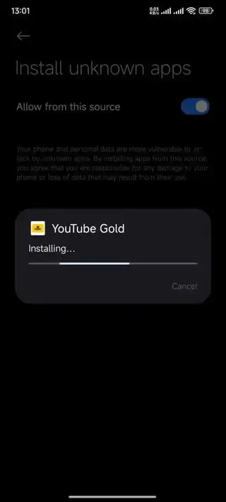 Screenshot of YouTube Gold App