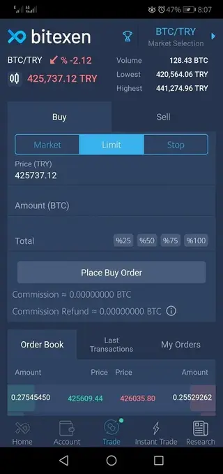 Screenshot of Bitexen Apk Crypto Exchange