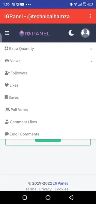 Screenshot of IG Panel App