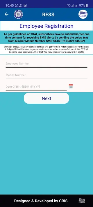 Screenshot of RESS App