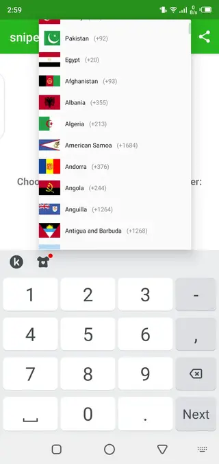 Screenshot of Sniper WhatsApp