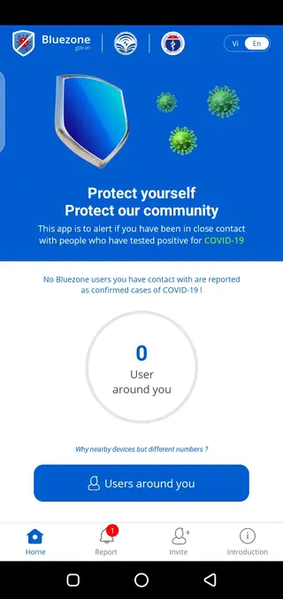 Screenshot of Bluezone App