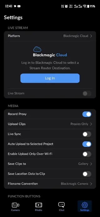 Screenshot of Black Magic Camera App
