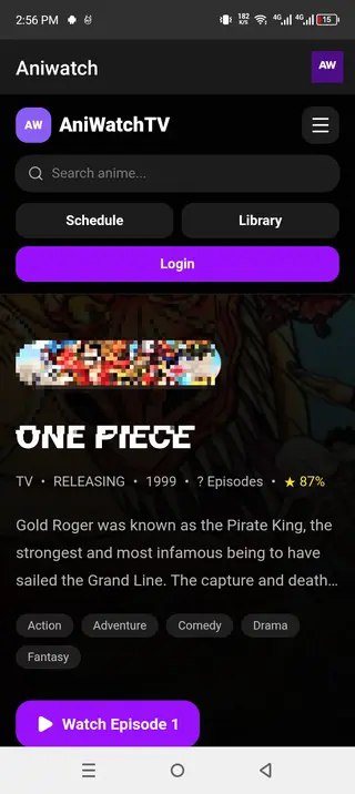 Screenshot of Aniwatch App