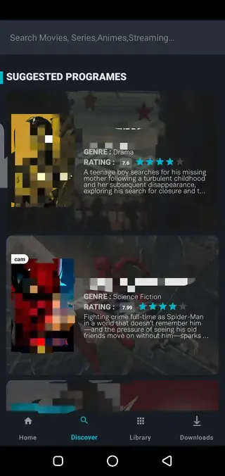 Screenshot of Cine Vision App