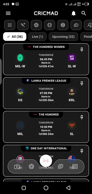 Screenshot of Cricmad TV