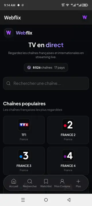 Screenshot of WebFlix Android