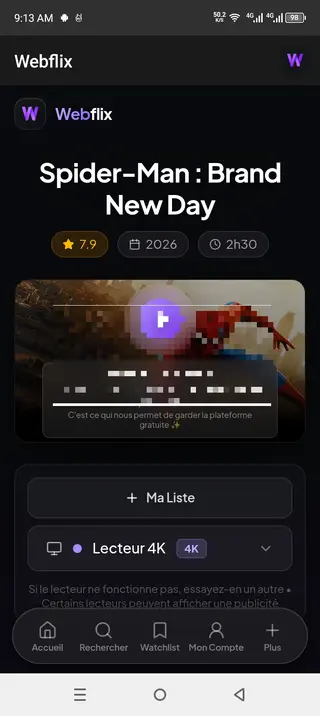 Screenshot of WebFlix App