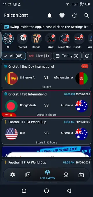 Screenshot of Falcon Cast App