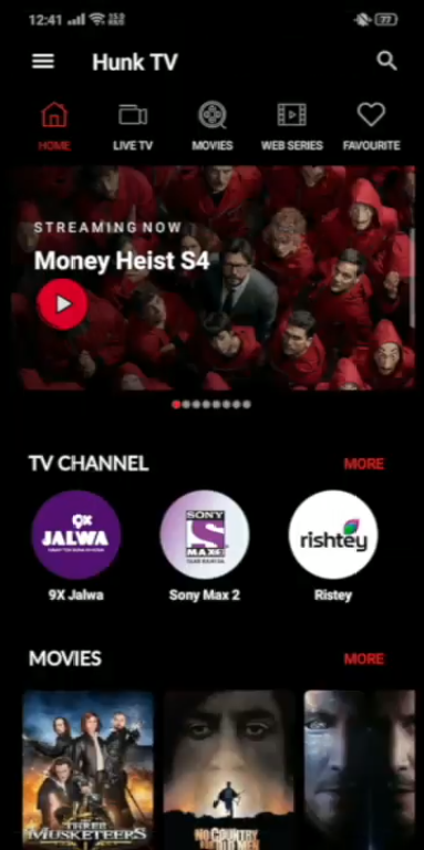 Screenshot of Hunk TV App