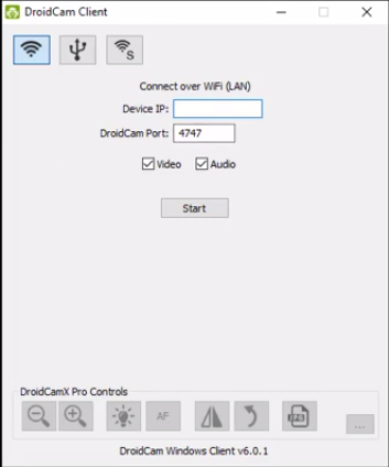 Screenshot of DroidCam Pro App