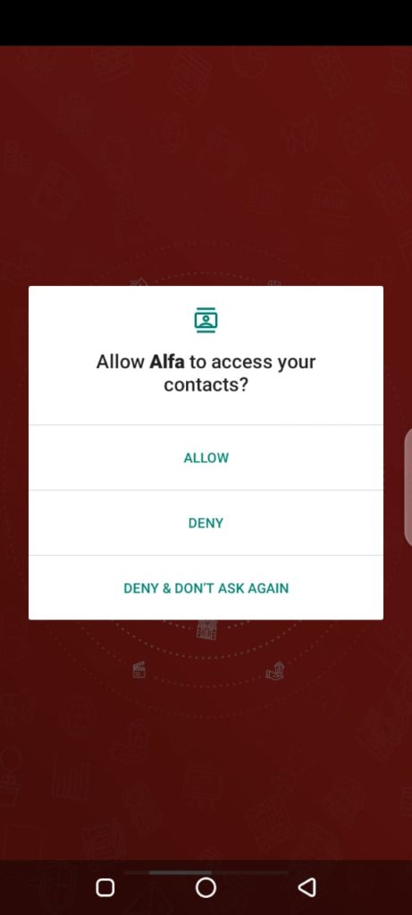 Screenshot of Alfa App