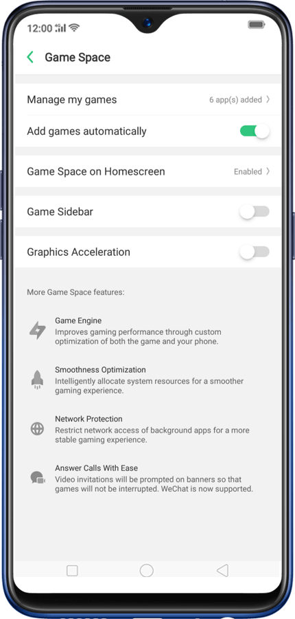 Screenshot of Realme Game Space App