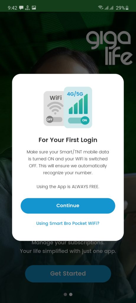 Screenshot of Gigalife App