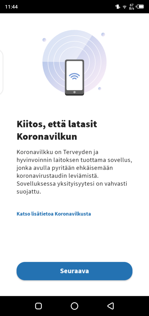 Screenshot of Koronavilkku App