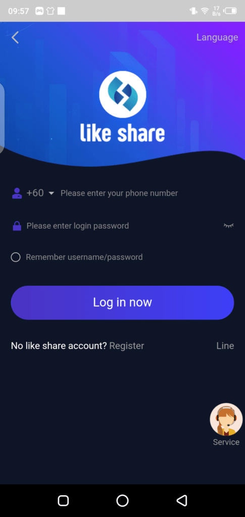 Screenshot of Like Share App