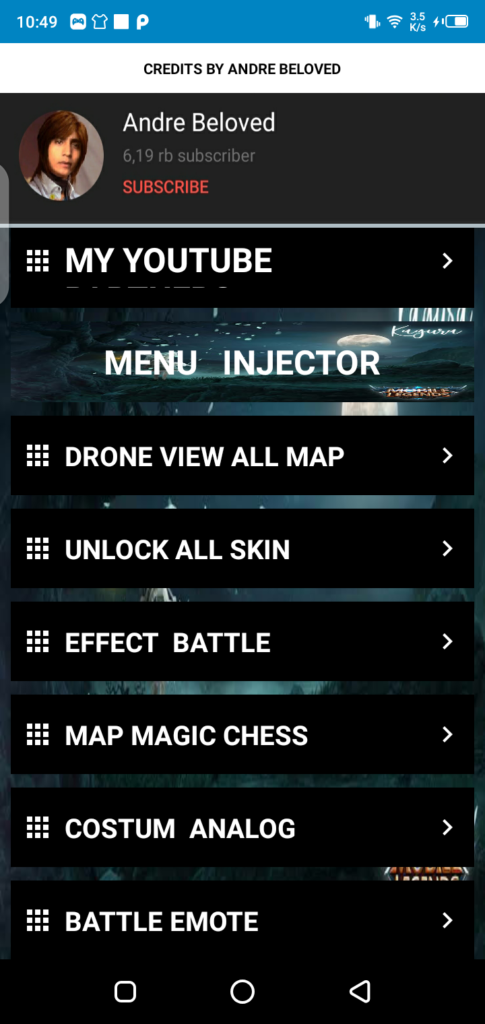 Screenshot of ML Plus Injector App