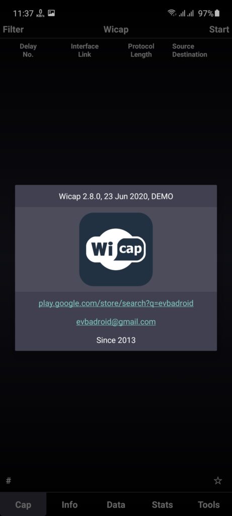 Screenshot of Wicap Pro App