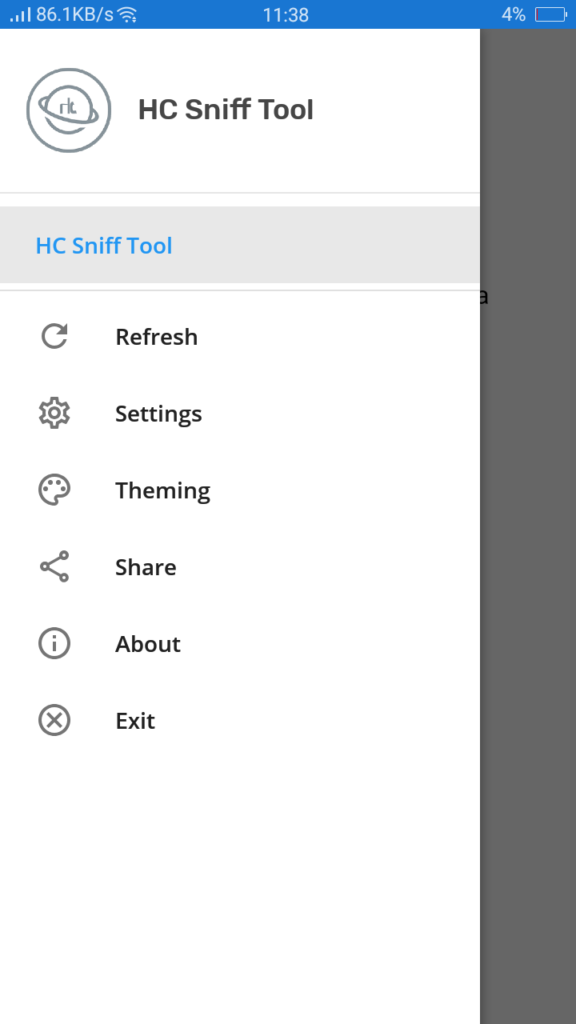 Screenshot of HC Sniff Tool App