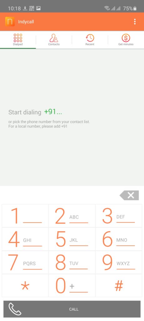 Screenshot of Indycall App